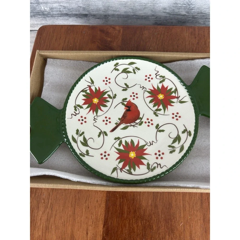 Temptations by Tara Cardinal Cheese Plate & Knife Christmas Themed NIB